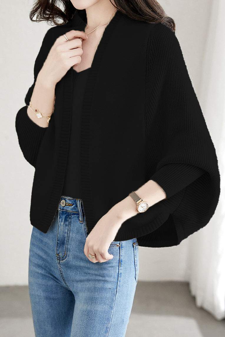 Einfarbiger Batwing-Ärmel Kapuzenstrickcardigan