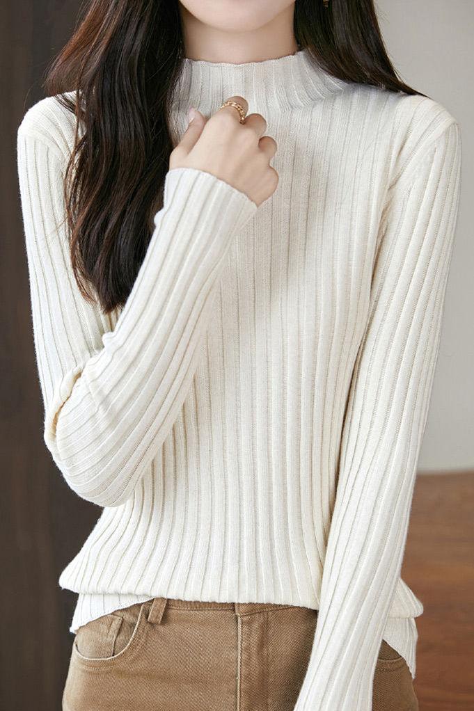 Slim gerippter Halbrollkragenpullover