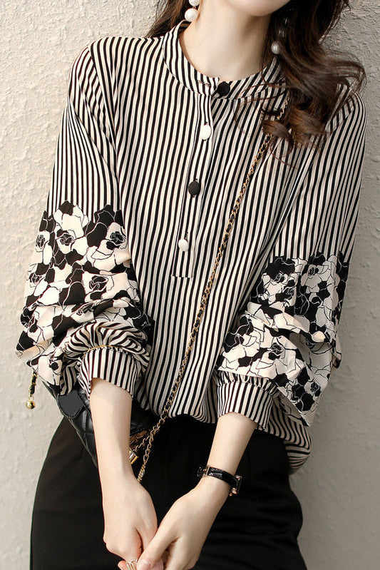 Gestreiftes Hemd mit Laternenärmeln, das schlank macht und vielseitig kombinierbar ist