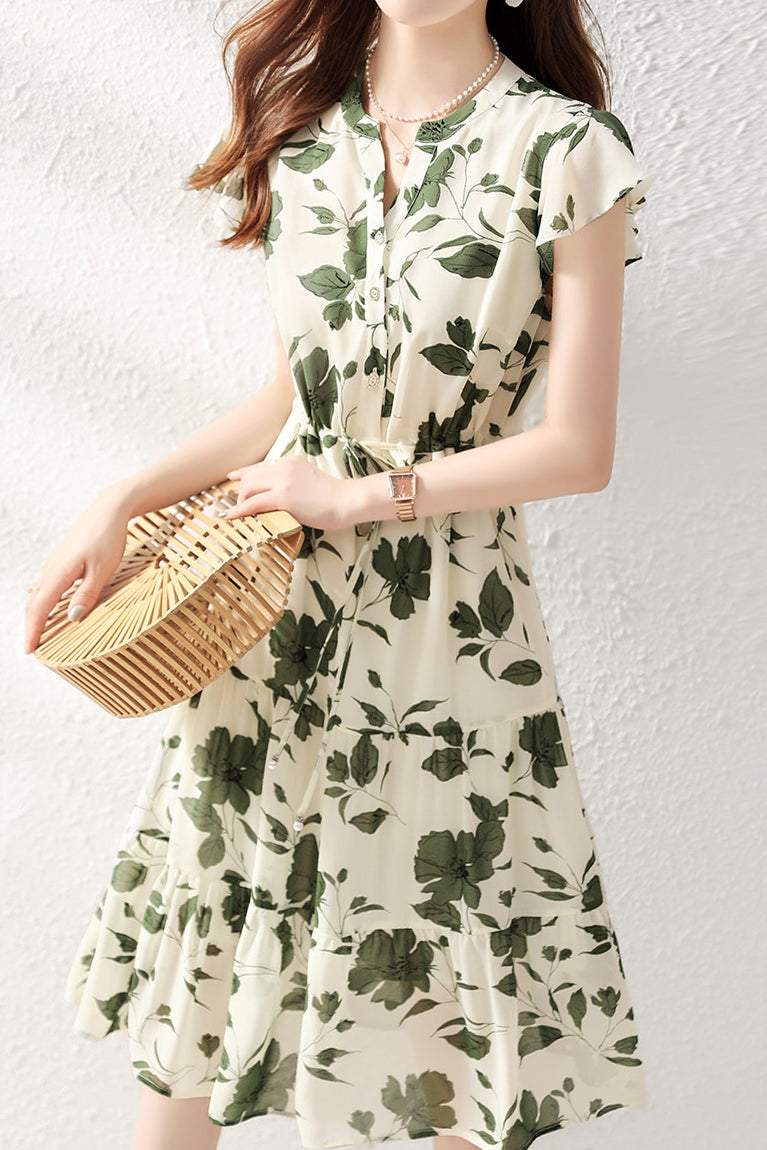 Skipper-Kragen Blumiges Flare Prairie Kleid