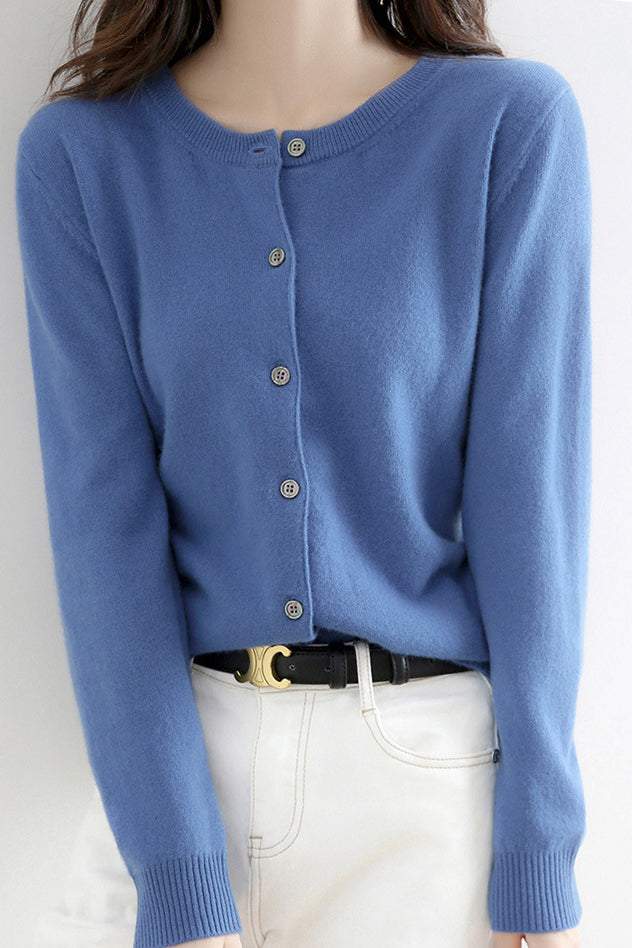 Rundhals Wollstrick-Cardigan - 12 Farben erhältlich