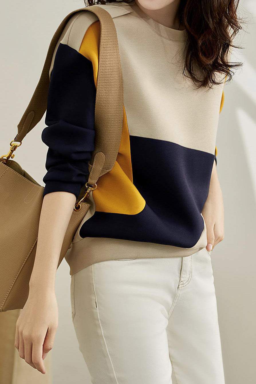 Rundhals-Drop-Shoulder-Bicolor-Sweatshirt