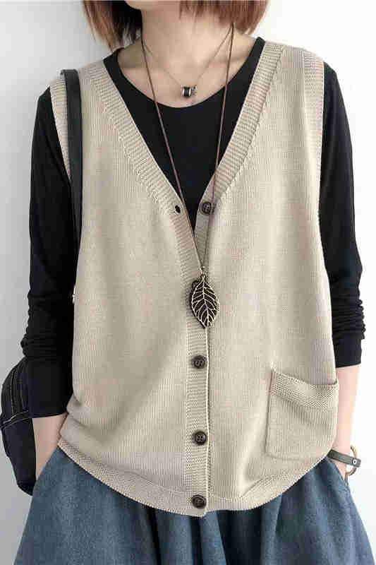 Künstlerische Retro Lockere V-Ausschnitt Strickweste