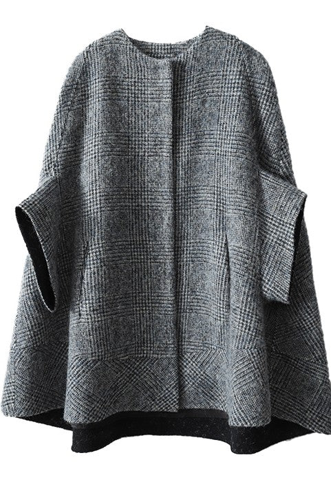 Retro Glen Check Lang Melton Cape mit Futter