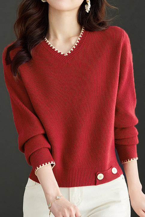 V-Ausschnitt Strickpullover