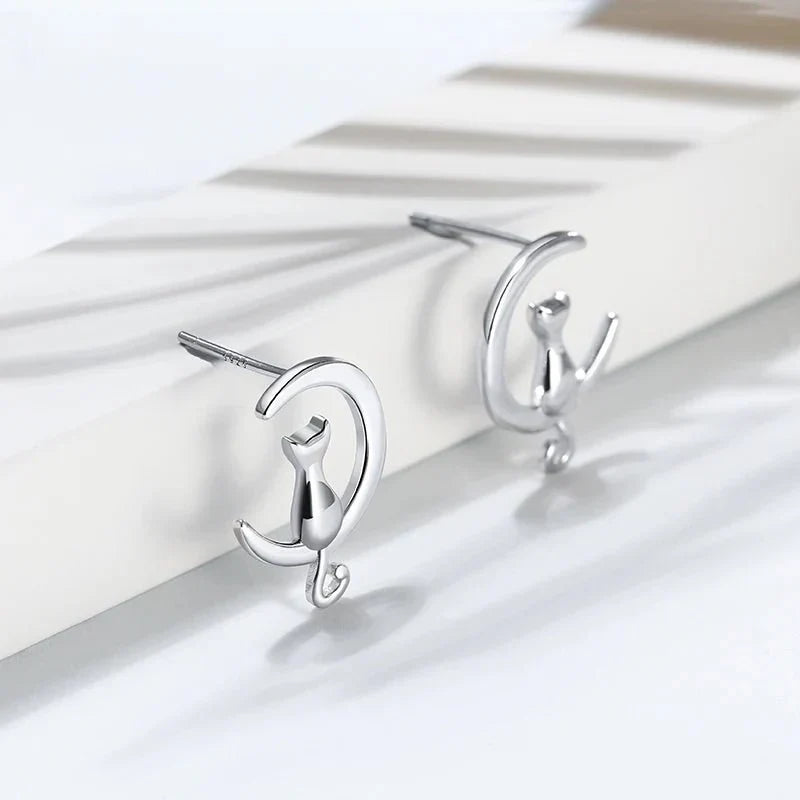 Mond & Katze Sterlingsilber Ohrstecker Katze