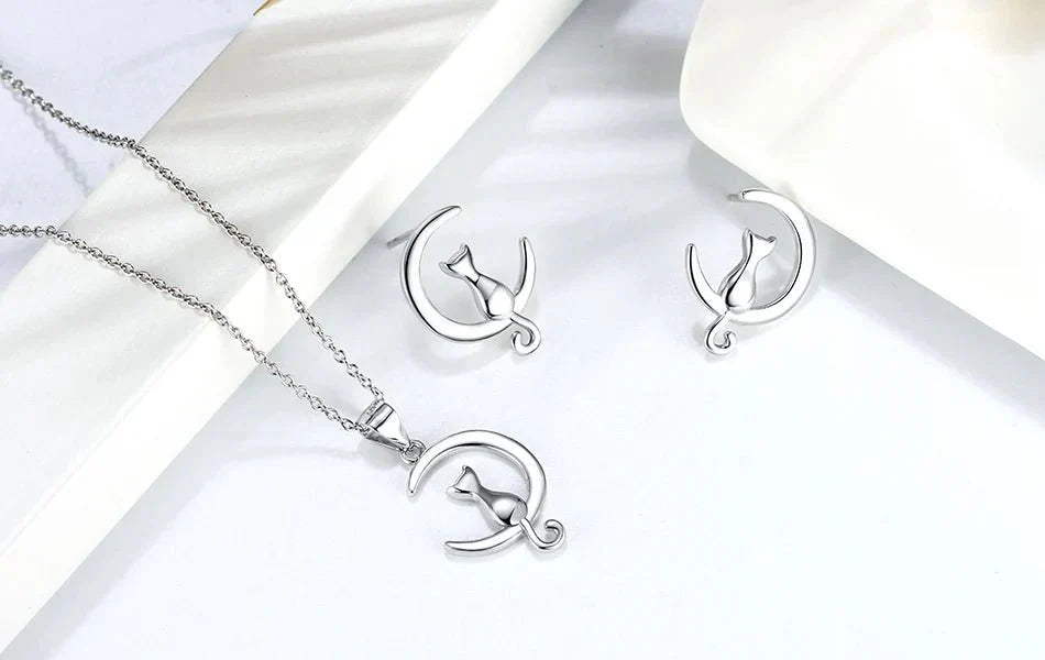 Mond & Katze Sterlingsilber Ohrstecker Katze