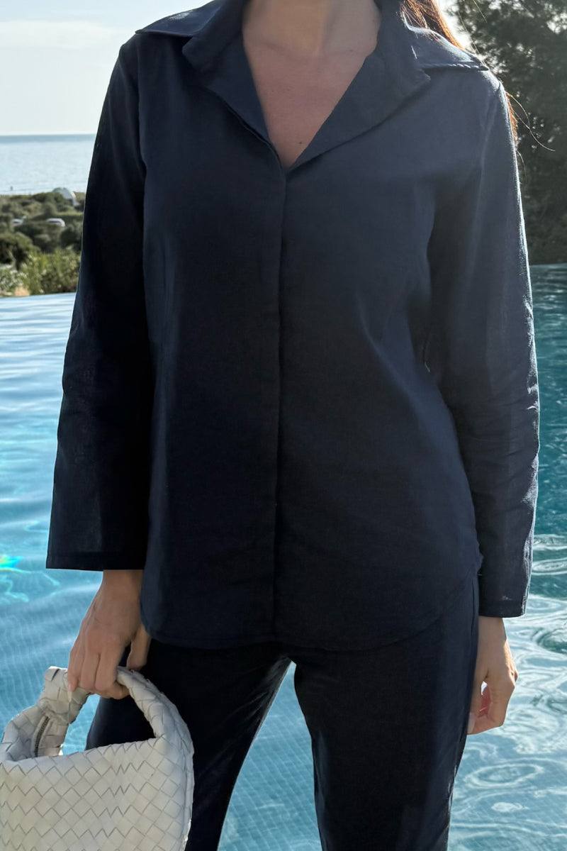 Oversized 100% Baumwollhemd und weite Hose Koord-Set