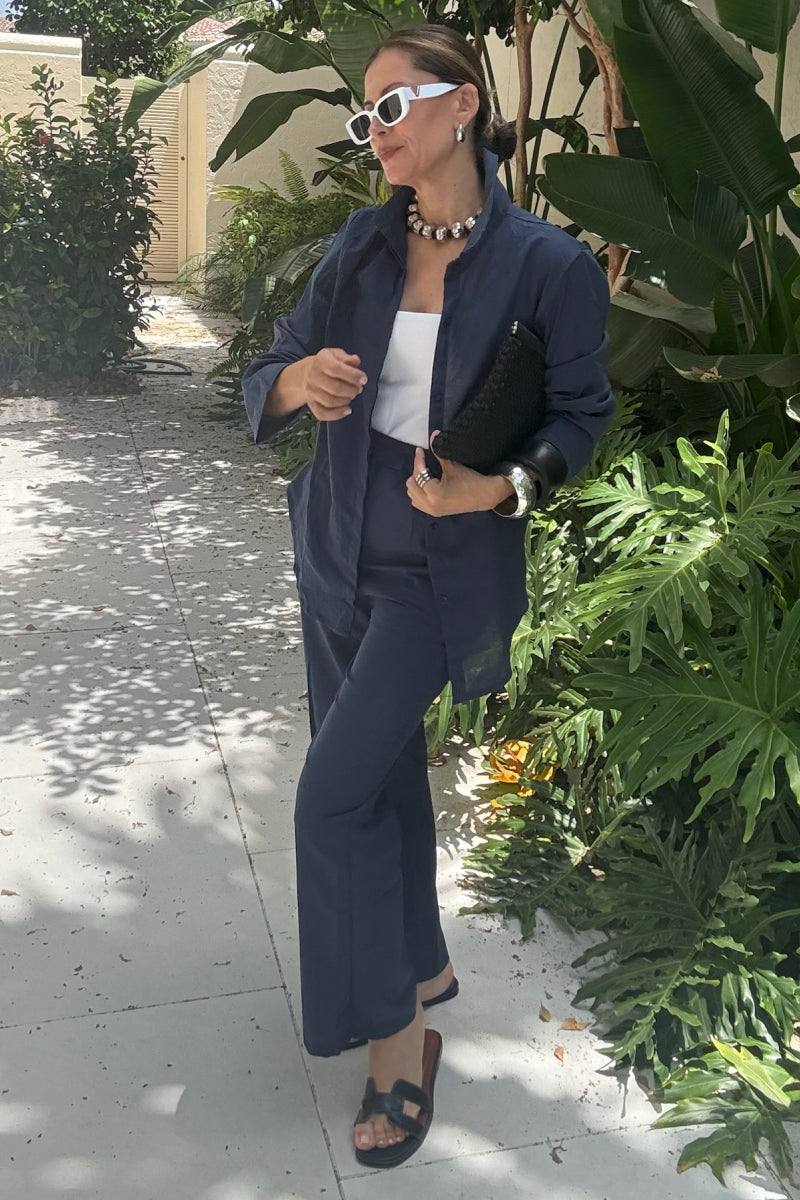 Oversized 100% Baumwollhemd und weite Hose Koord-Set