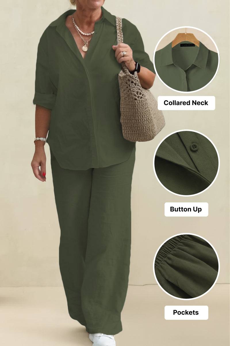 Oversized 100% Baumwollhemd und weite Hose Koord-Set