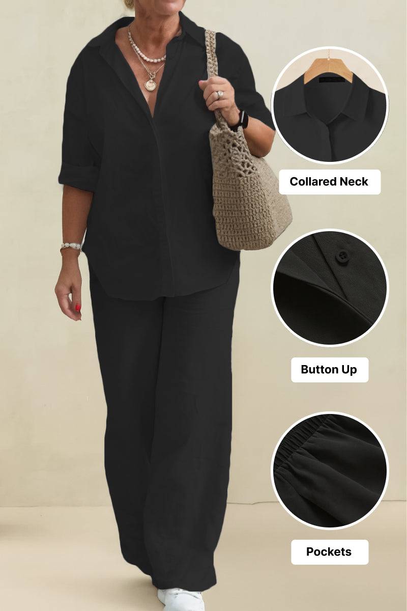 Oversized 100% Baumwollhemd und weite Hose Koord-Set