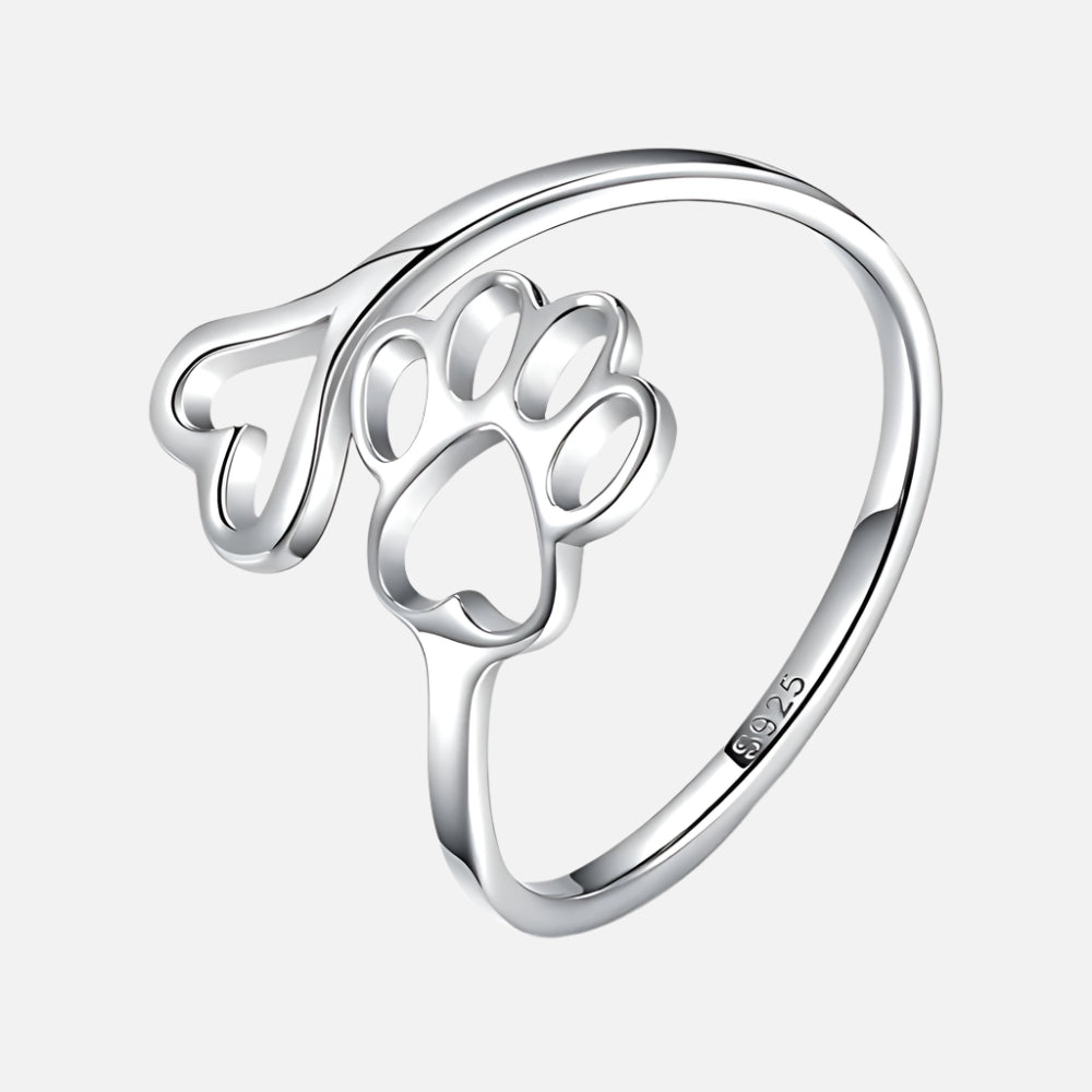 Handgefertigter Pfote & Herz Ring – Verstellbar 925 Sterling Silber