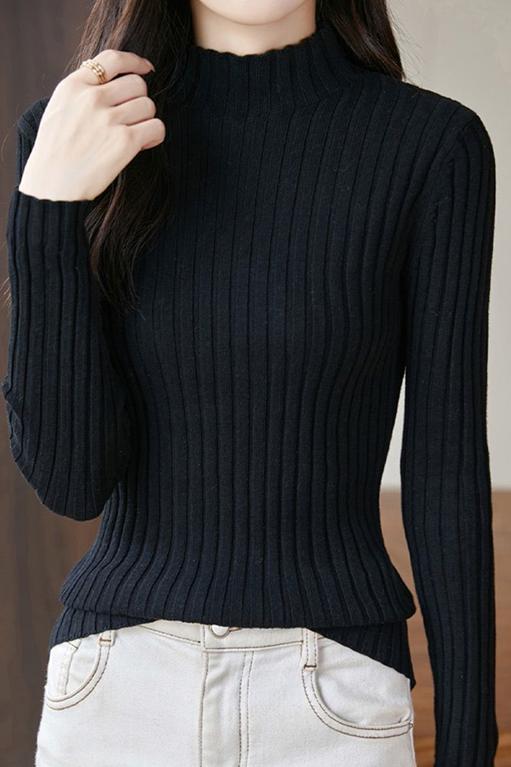 Slim gerippter Halbrollkragenpullover