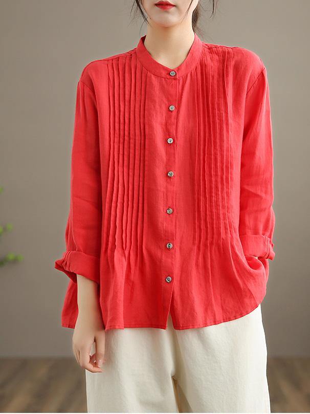 Bio Weißes Leinenhemden Tuniken Frauen Ramie Bluse