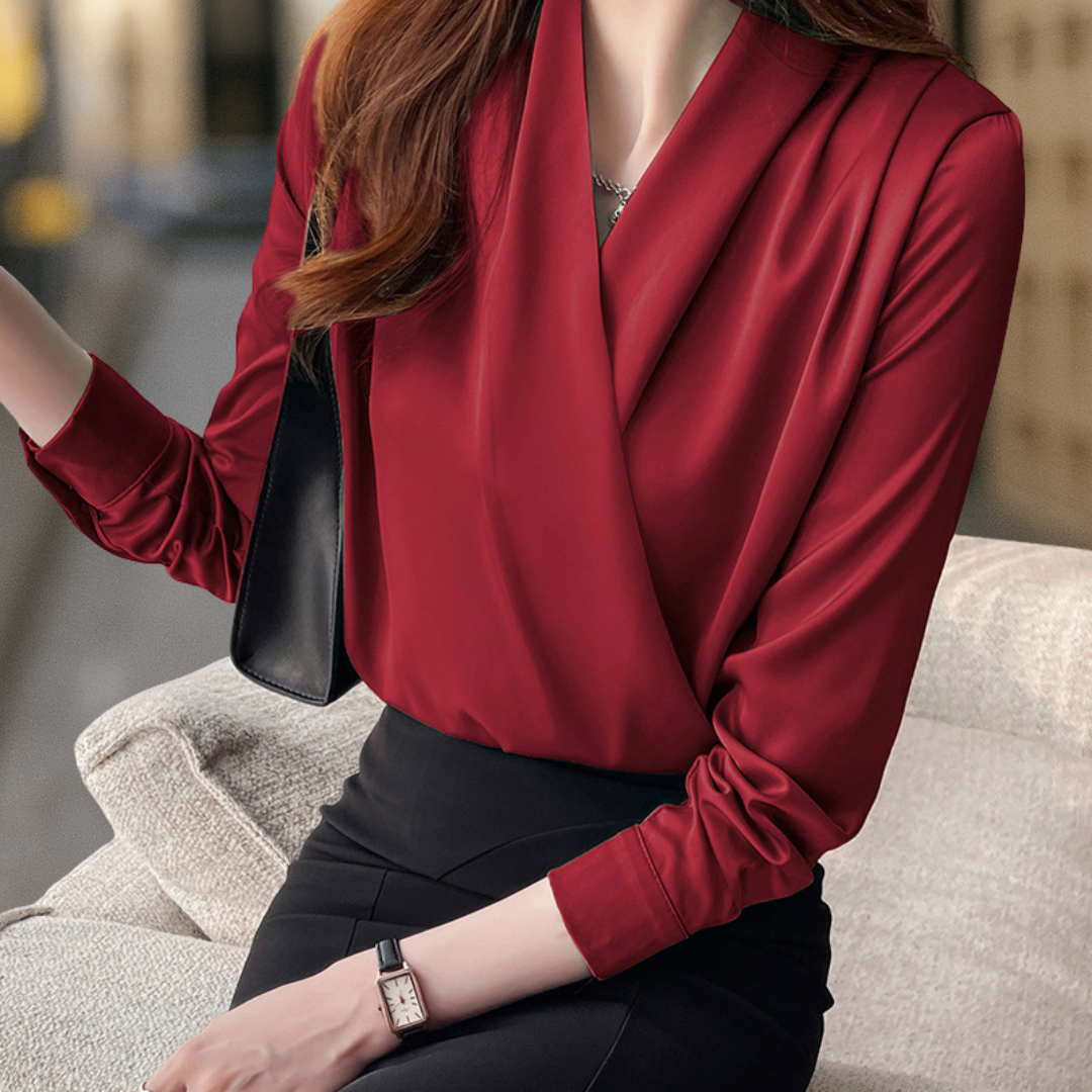 Verona Elegante Seidige Satin Crossover Damenbluse