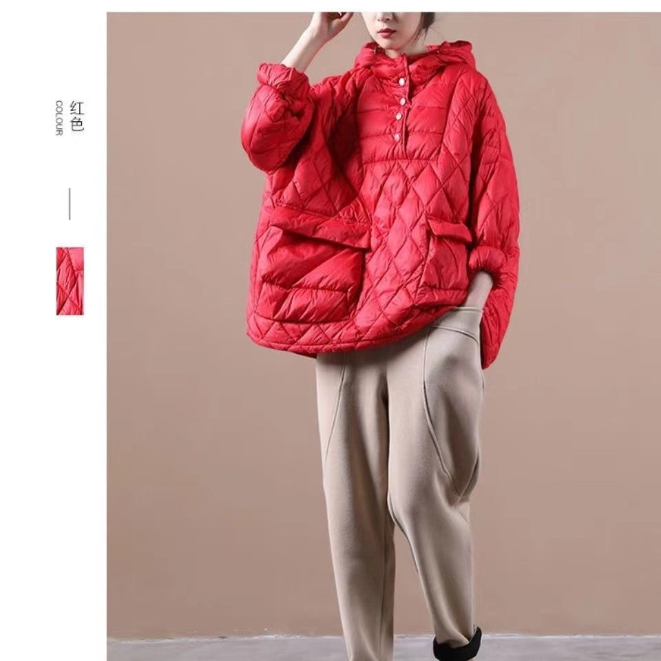 Literarischer Orange Plus Size Kapuzenpullover Kurze Pufferjacken (Kostenloser Versand + Begrenzter Lagerbestand)