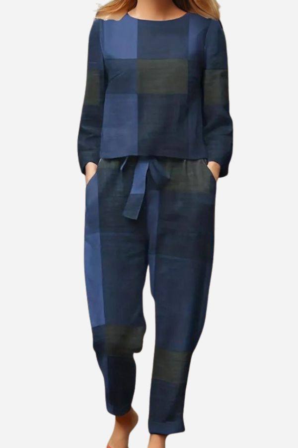 Retro-Muster Leinen Zweiteiliges Set