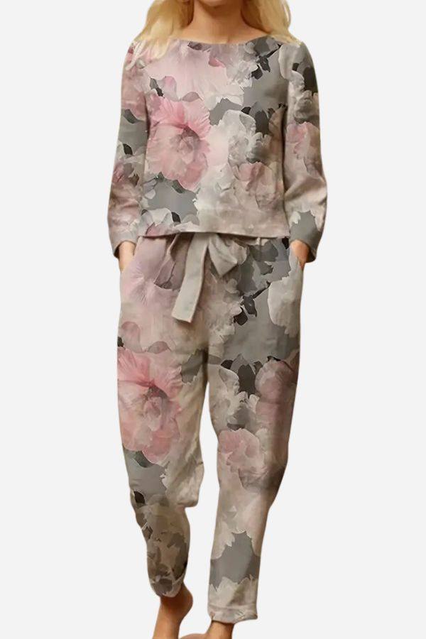 Retro-Muster Leinen Zweiteiliges Set