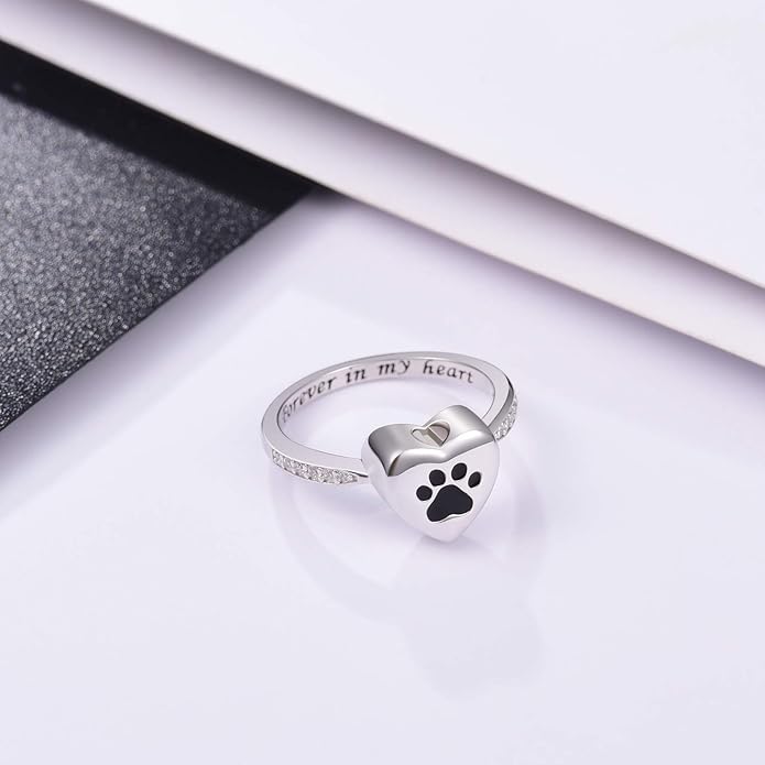 Liebes Herz Pfotenabdruck Urne Ring – Haustiergedenkschmuck