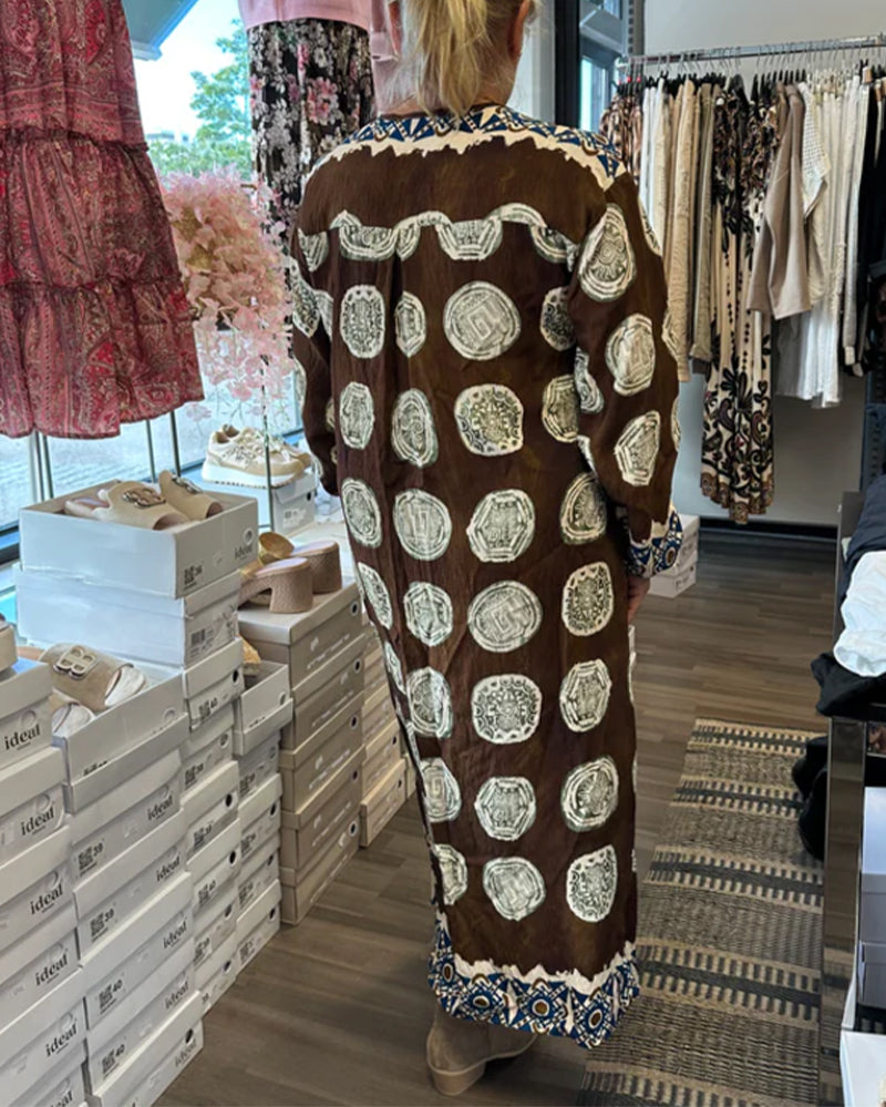 Langarm V-Ausschnitt Kleid mit Druck