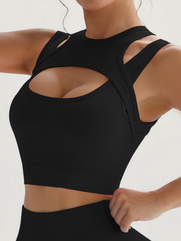 Damen Sexy Hollow Out Ribbed Schnell-Trocknendes Tanktop