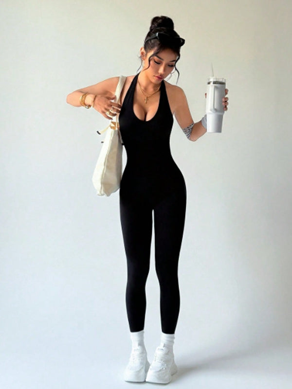Damen Rückenfreier Halter Scrunch Bum Jumpsuit