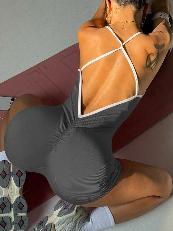 Damen Kontrastfarbe Kreuzrücken Ripp-Overall