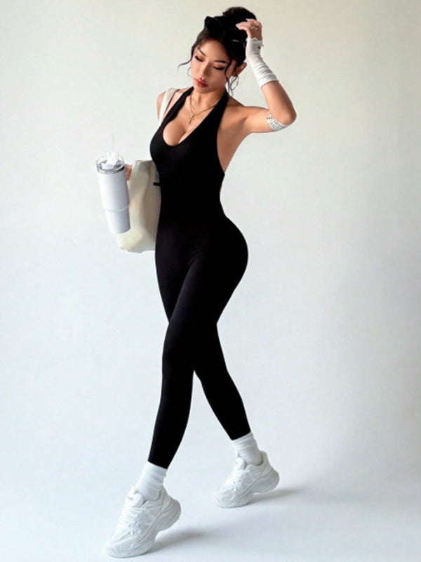 Damen Rückenfreier Halter Scrunch Bum Jumpsuit
