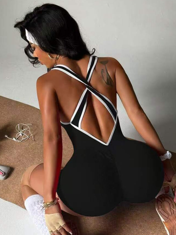 Damen Kurzoverall mit Kreuzrücken und Streifen