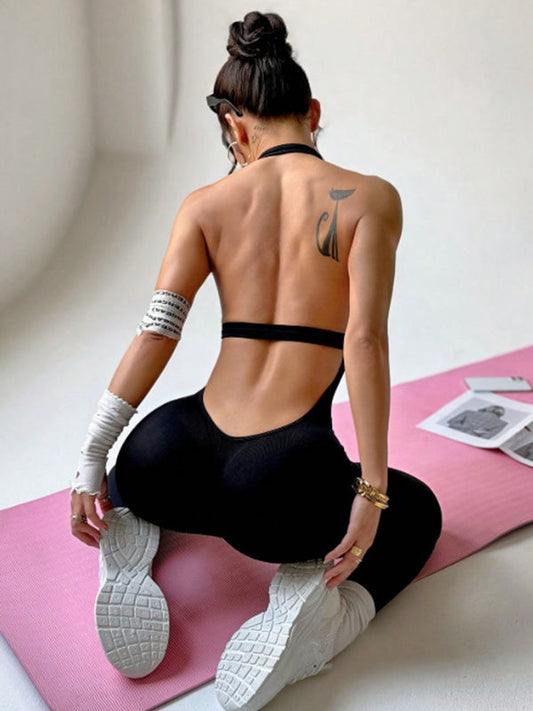 Damen Rückenfreier Halter Scrunch Bum Jumpsuit