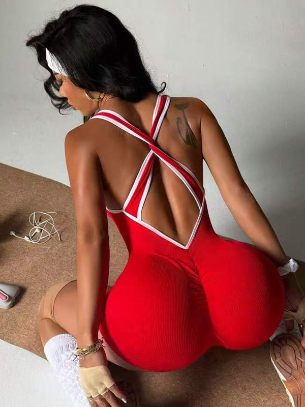 Damen Kurzoverall mit Kreuzrücken und Streifen